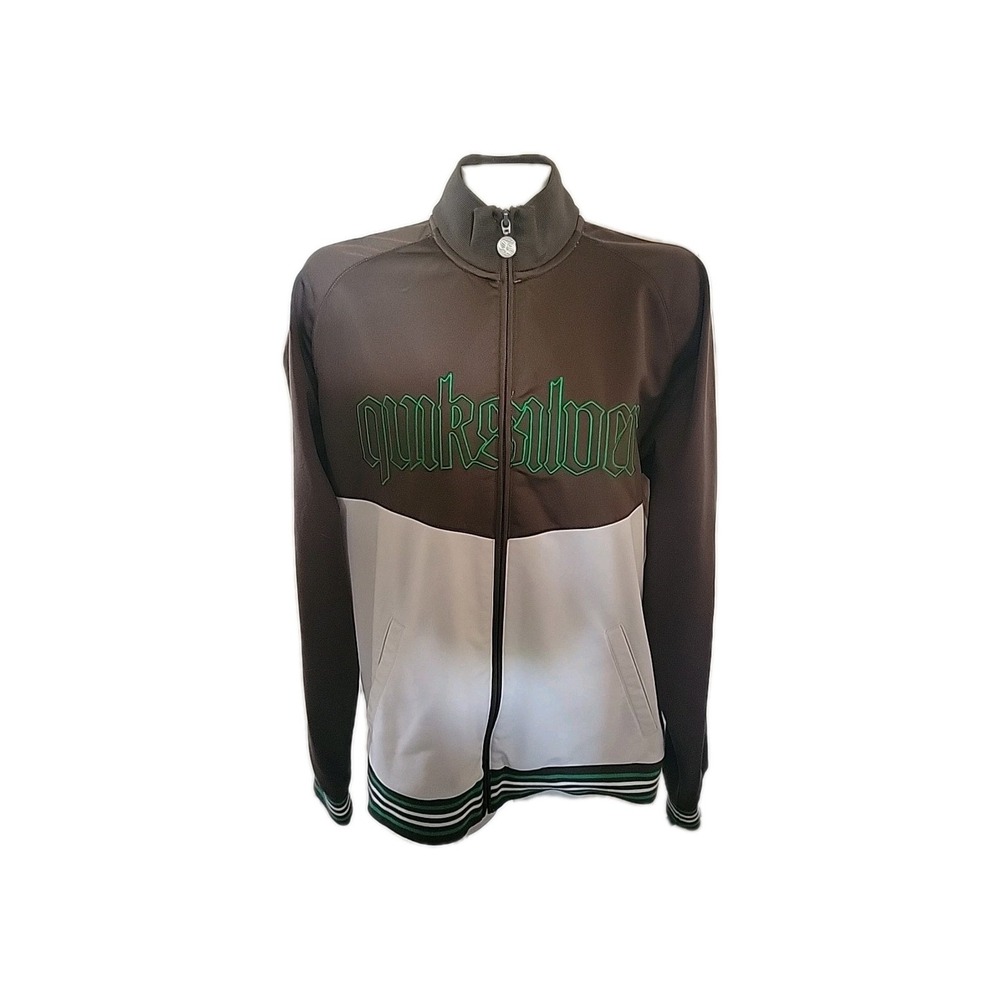 Quiksilver‎ Track Jacket Brown White Green Embroidered Logo Full Zip L skater